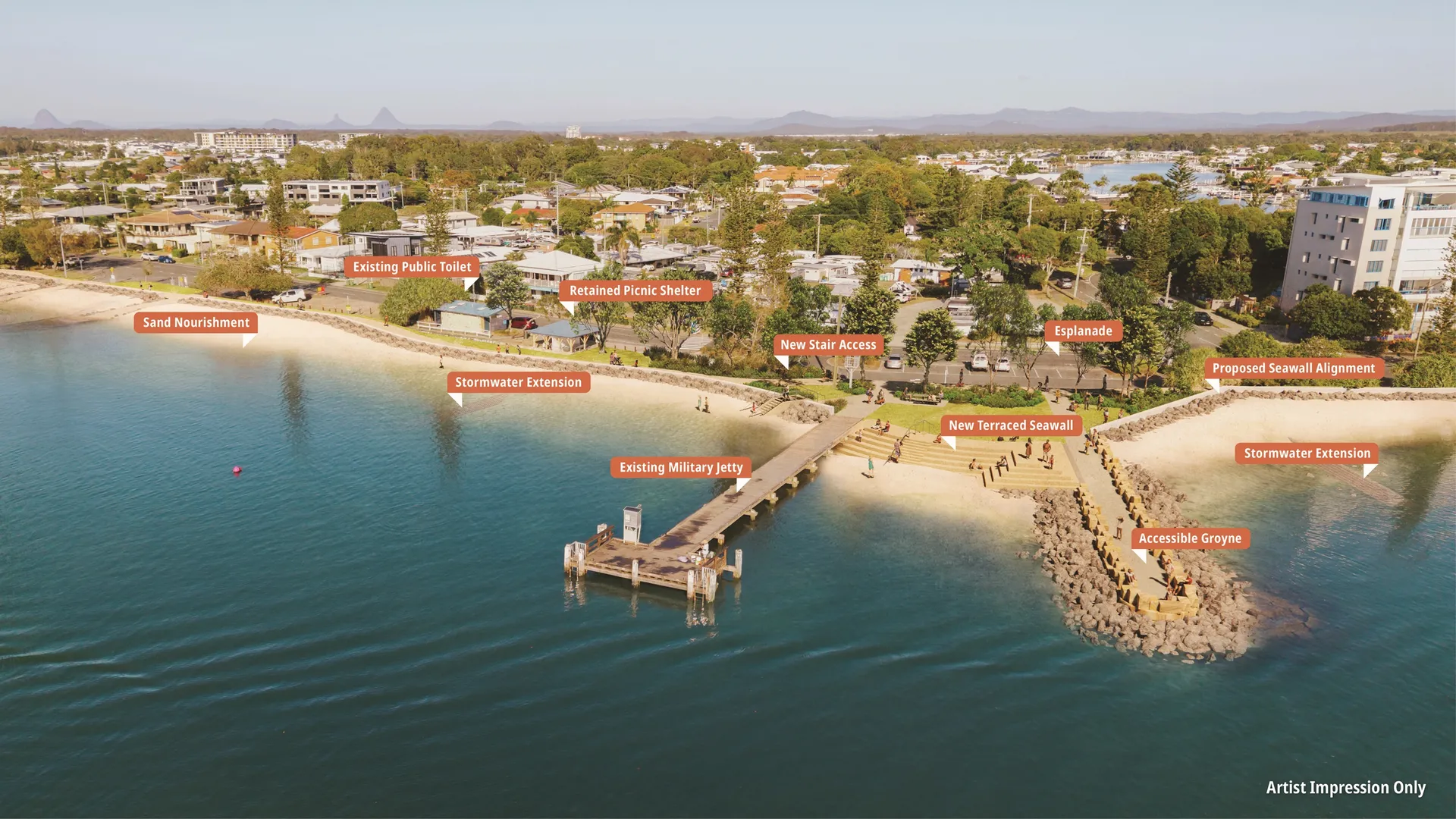 Artist impression of Diamond Head seawall and foreshore improvements