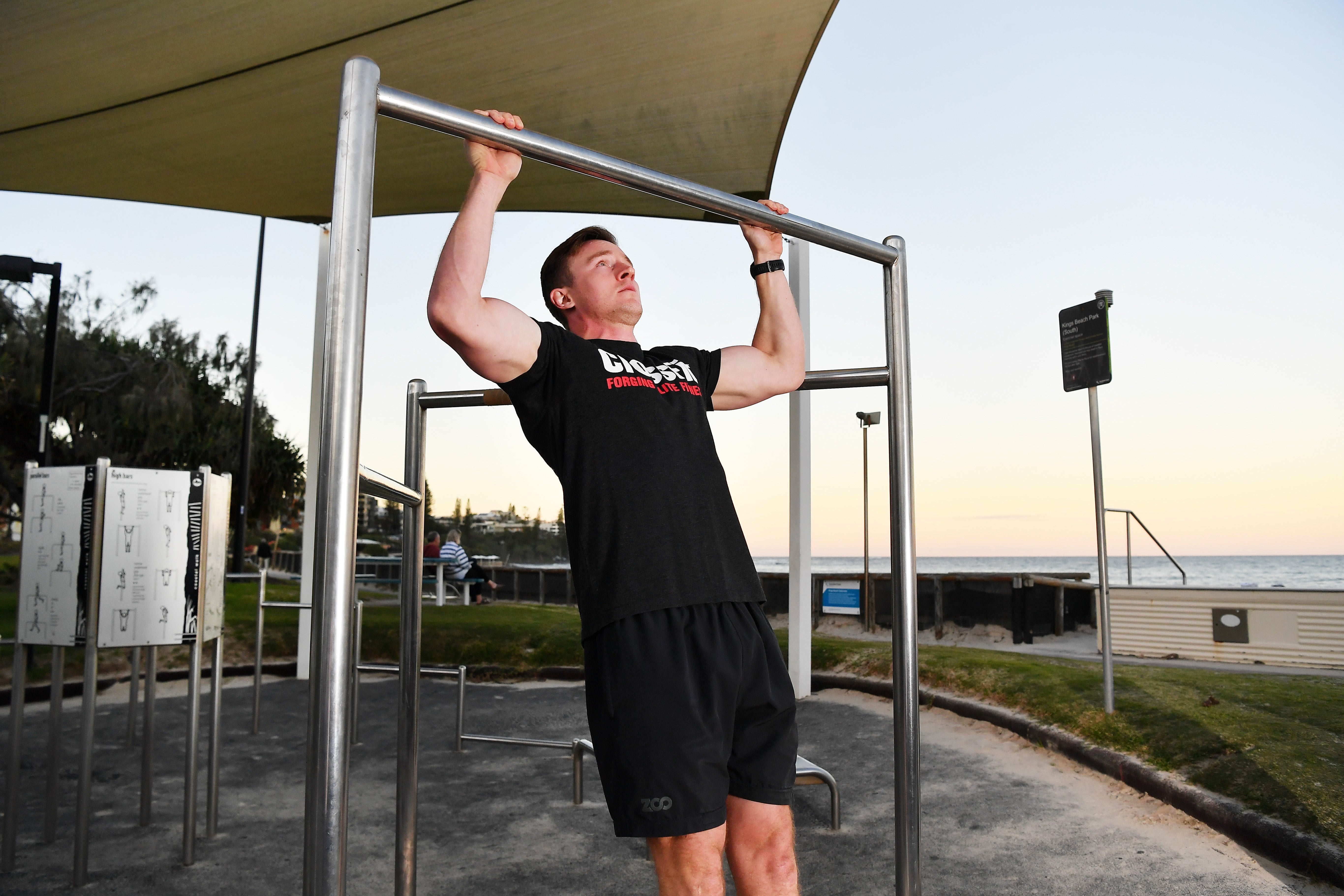 Man exercising at Kings Beach exercise Park