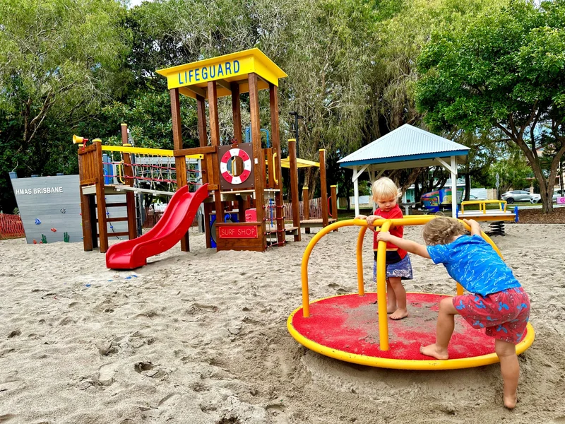 Children playing on the new playground at Power Memorial Park, Mudjimba