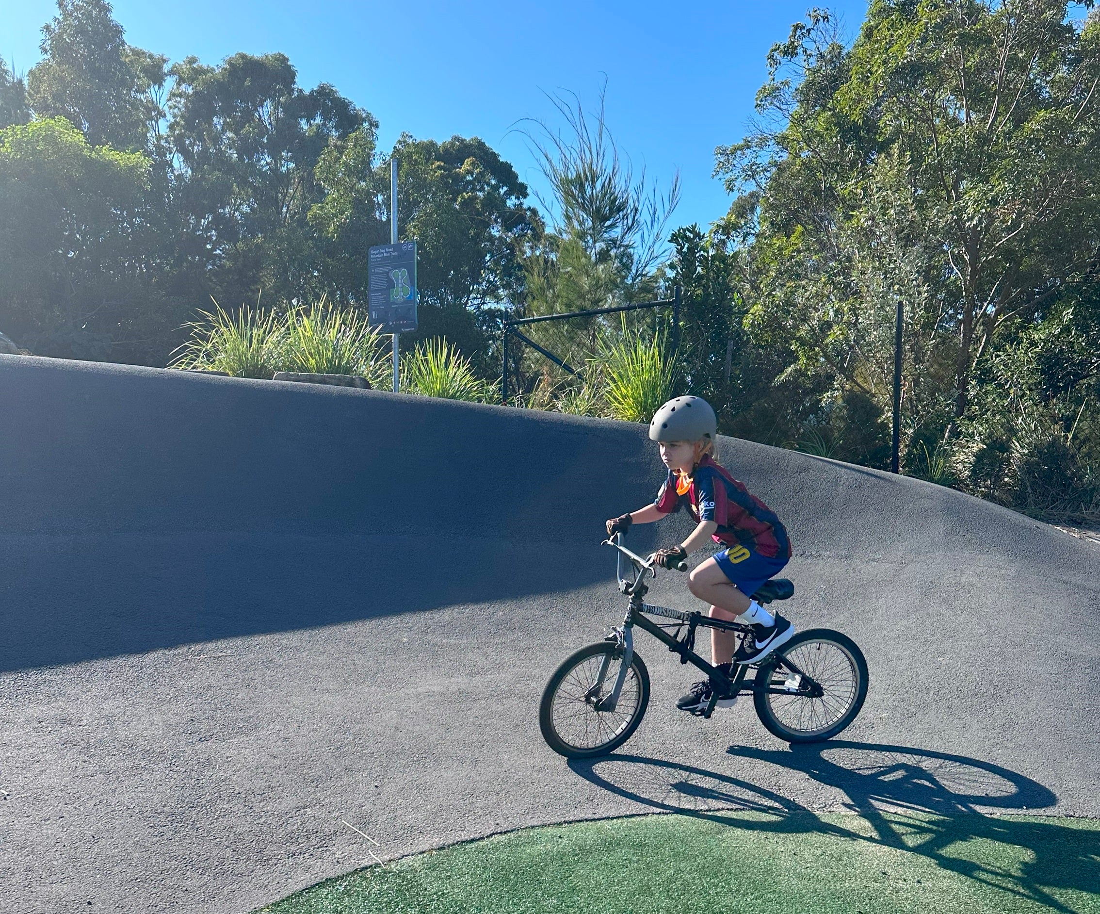 Rider on the pump track at Sugar Bag Road, Sunshine Coast