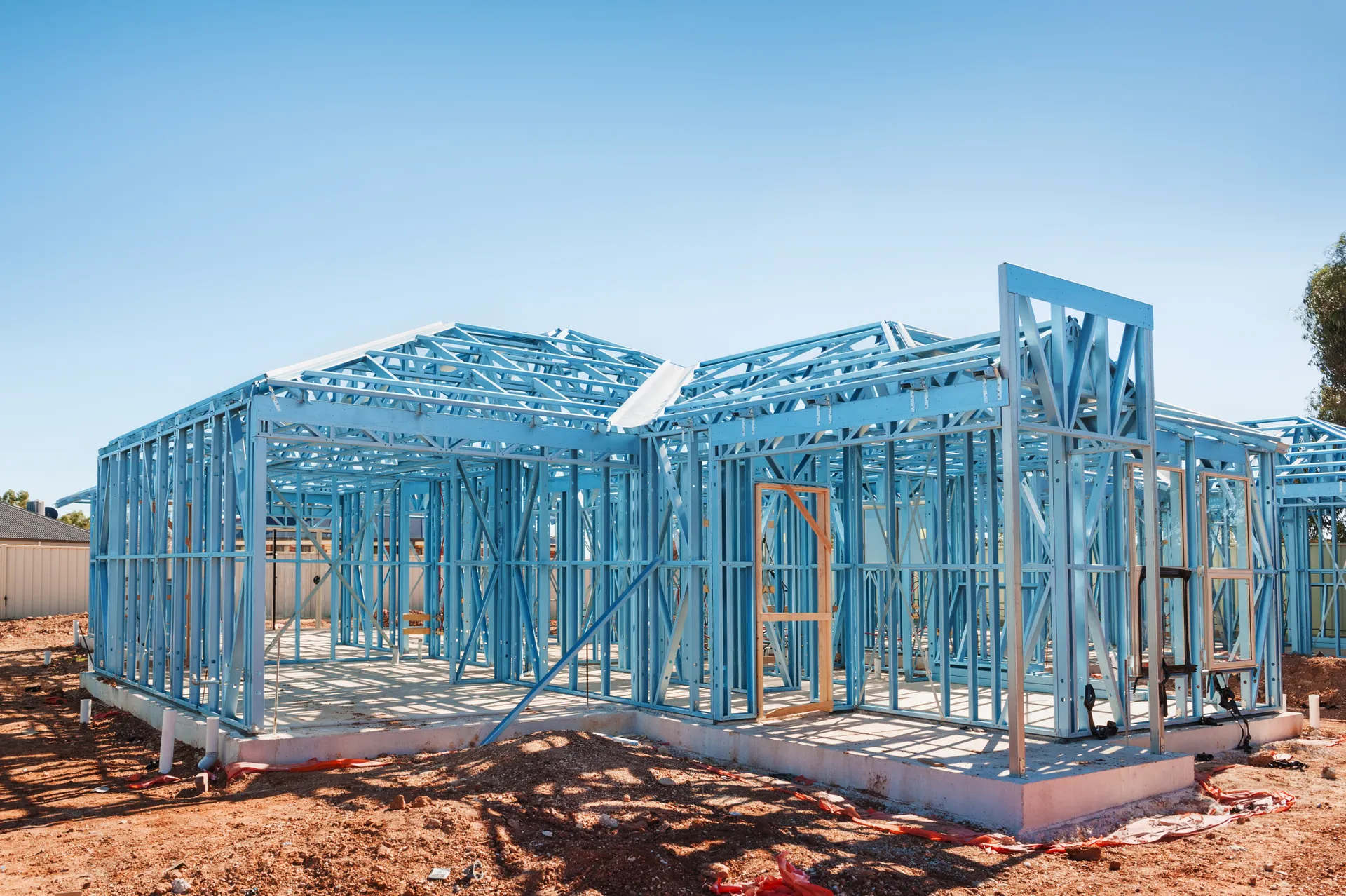 steel frame building at frame stage