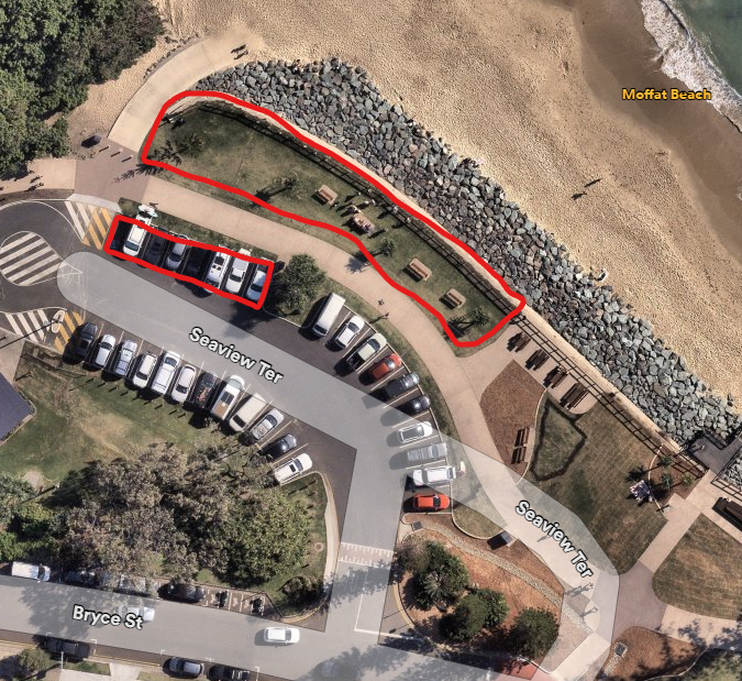 Moffat Beach seawall western fence work areas