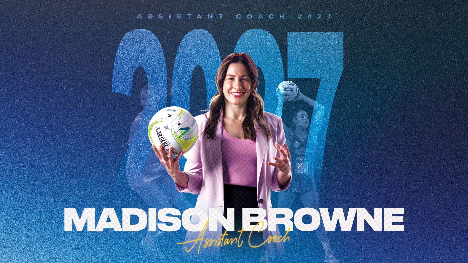 Profile pic of Madison Browne, Assistant Coach; 2027 background text
