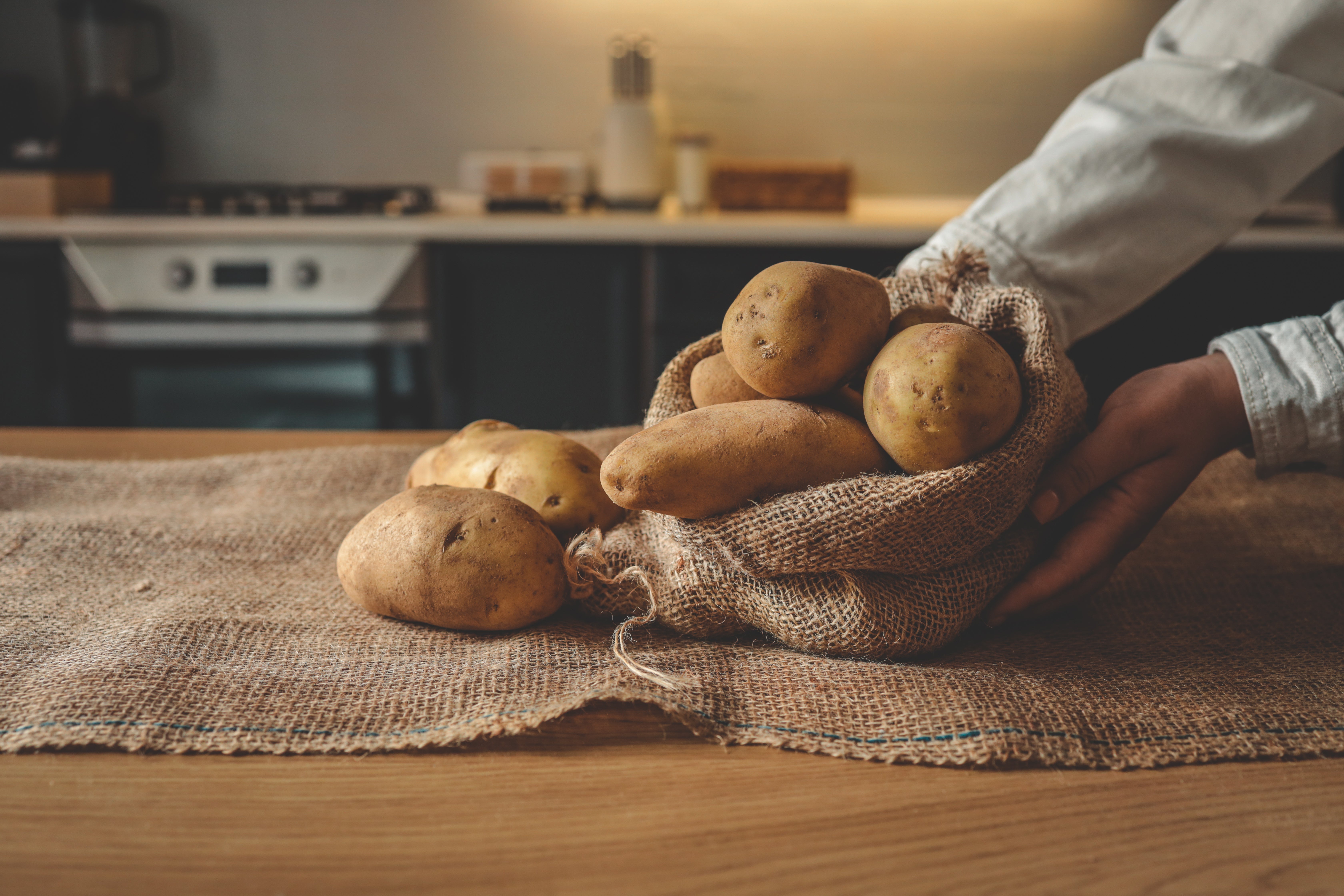 potatoes stored in a hessian bag