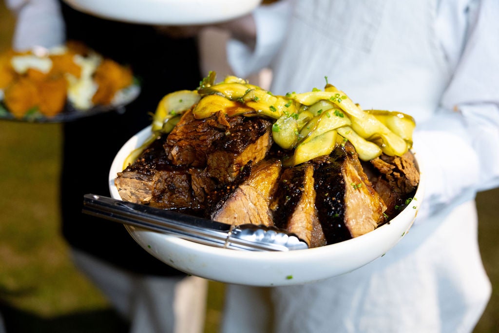 A plate of meat and vegetables