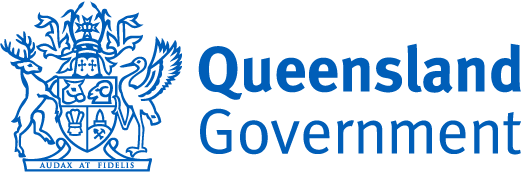 Queensland Government Coat of Arms logo in blue text
