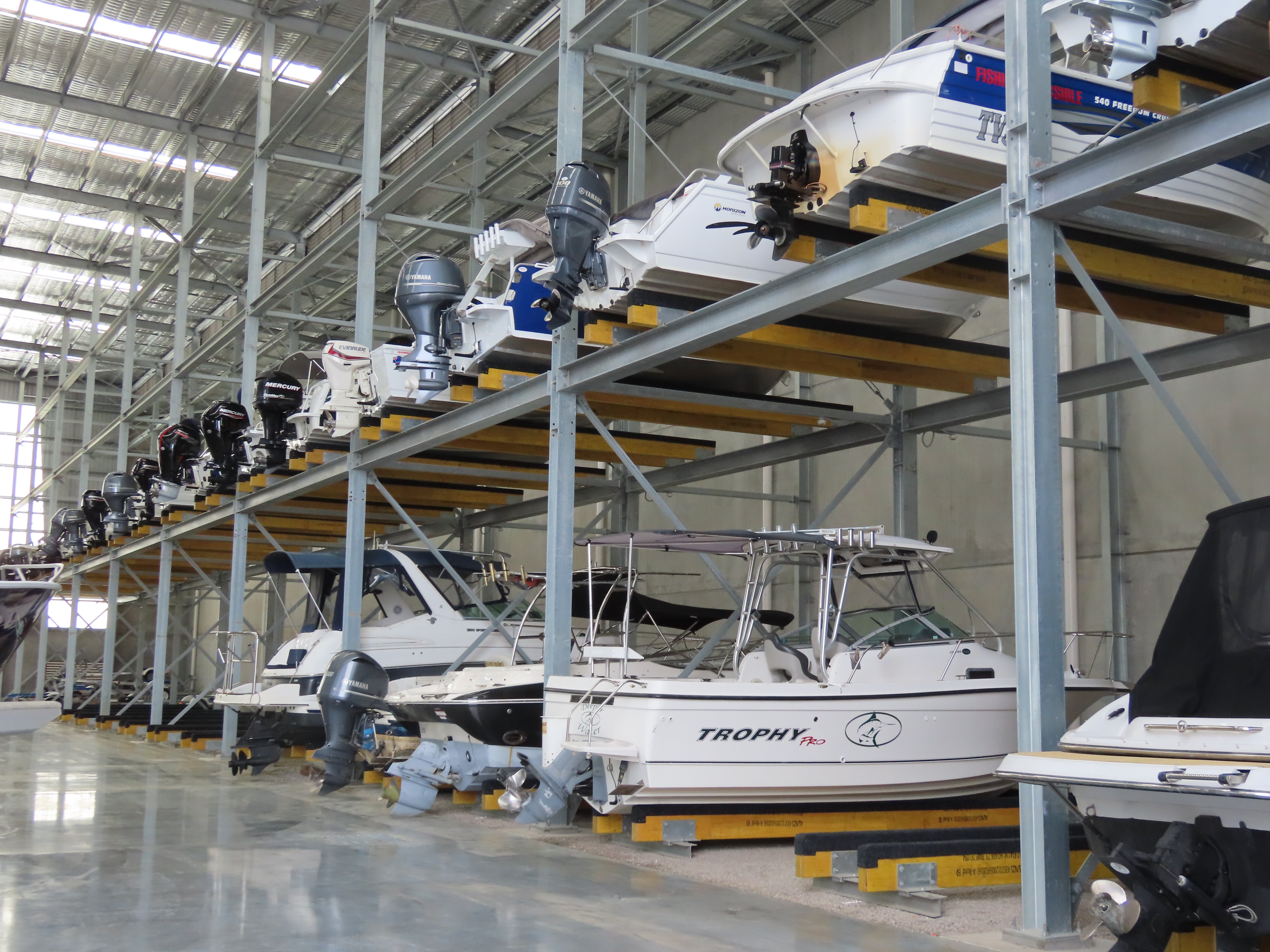 Pelican Waters Marina dry stack boat storage facility. 