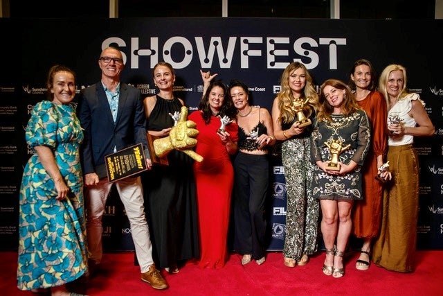 Sunshine Coast Screen Award winners: Lisa Fitzpatrick, Dan Munday, Jaymee Sudrajat, Julianna Pessoa, Danielle Snashall, Janneke Williamson, Charlotte Carr, Janine Steele, & Catherine Mack
