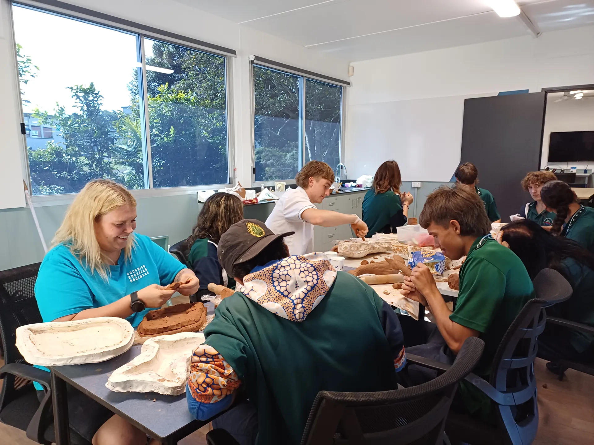 Noosa State High School First Nations students working on their clay pieces
