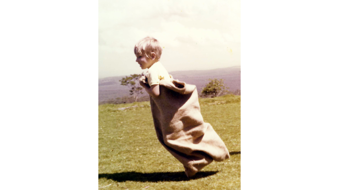 Lenore Meldrum with Lennox Meldrum competing in the Sack Race, Kenilworth, 1977.