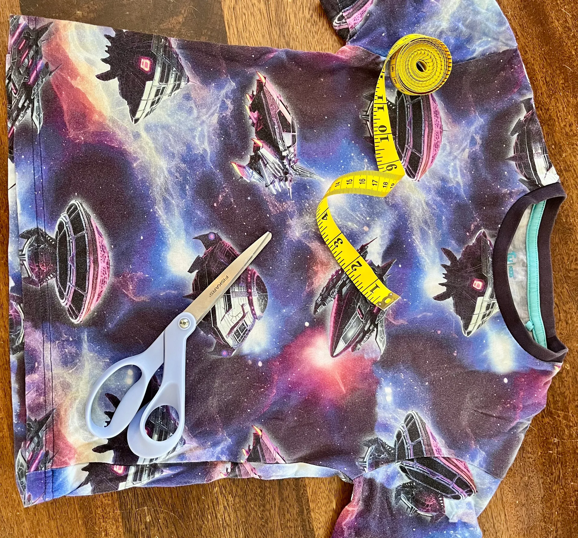 t-shirt, scissors and tape measure