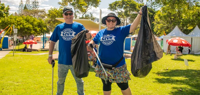 Caloundra Music Festival volunteer Waste Warriors collecting rubbish