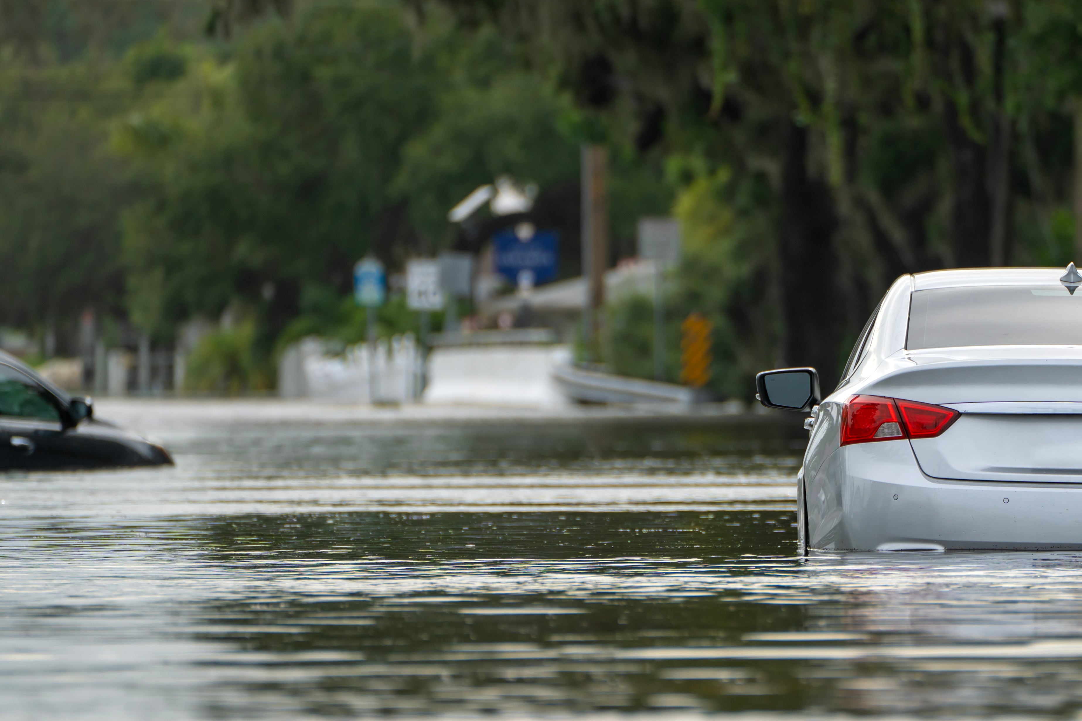 cars stuck in flood waters