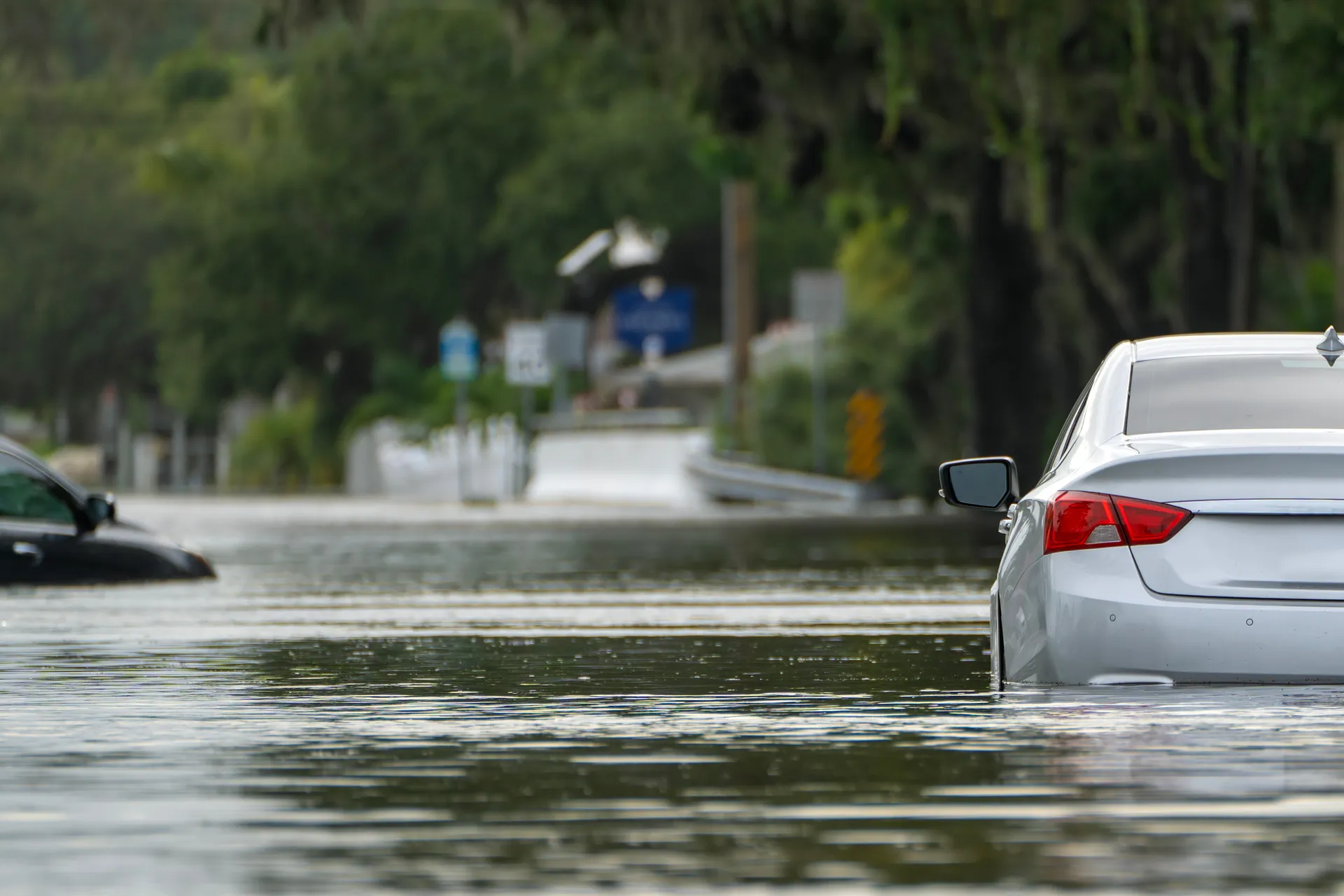 cars stuck in flood waters