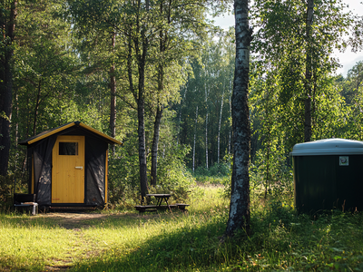 composting toilet on an off-grid block