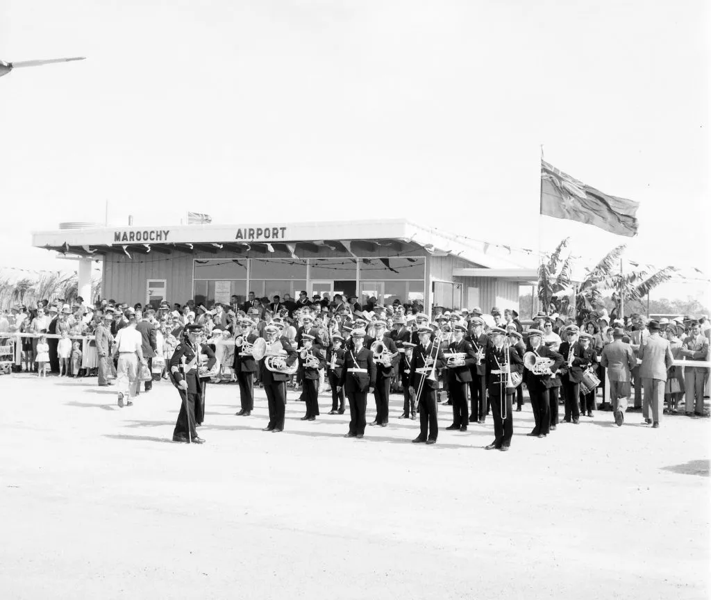 Nambour and Maroochy District Band at the official opening of Maroochy Airport on 12 August 1961.