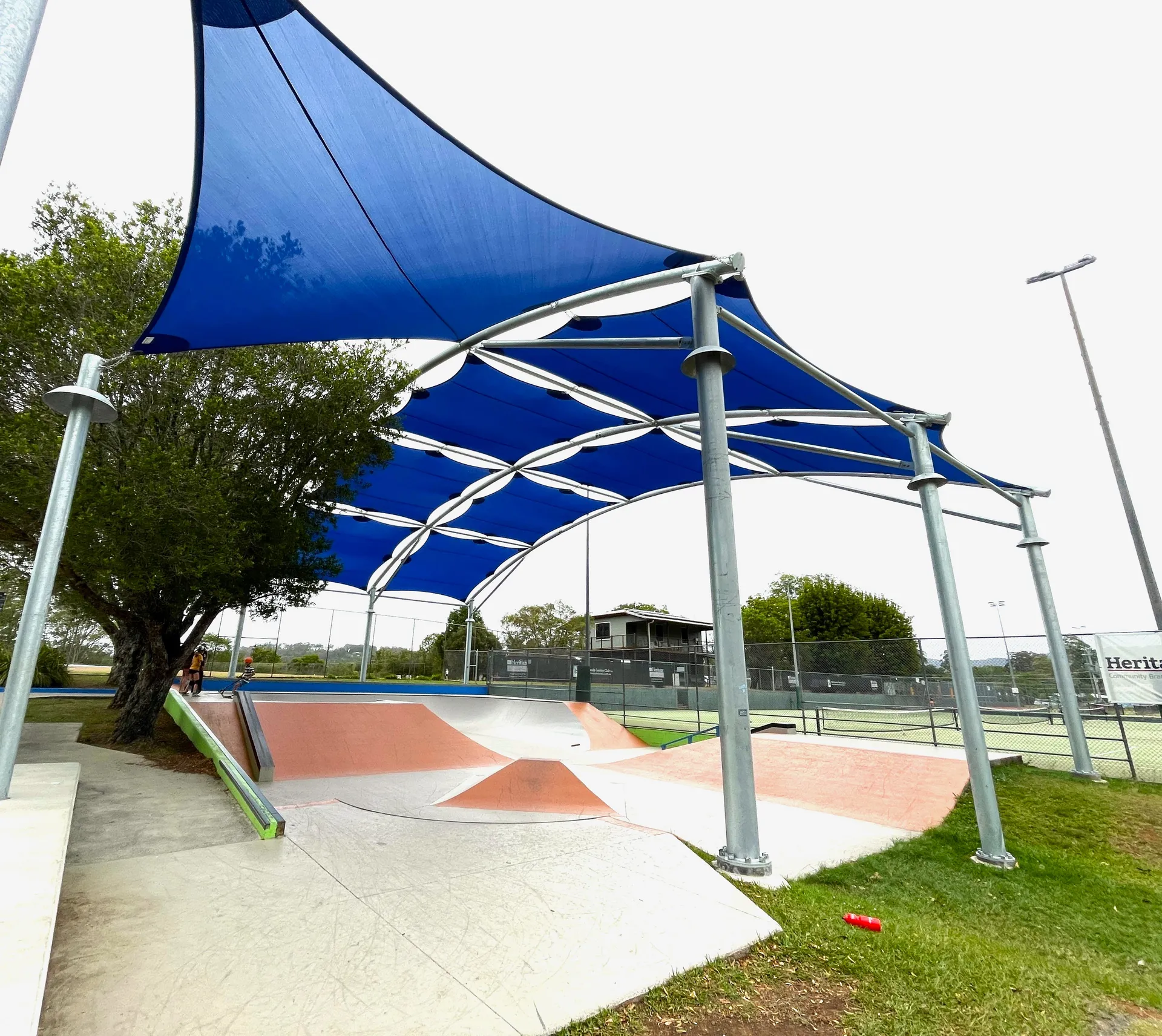 Shade sails installed at Palmwoods Skate Park.
