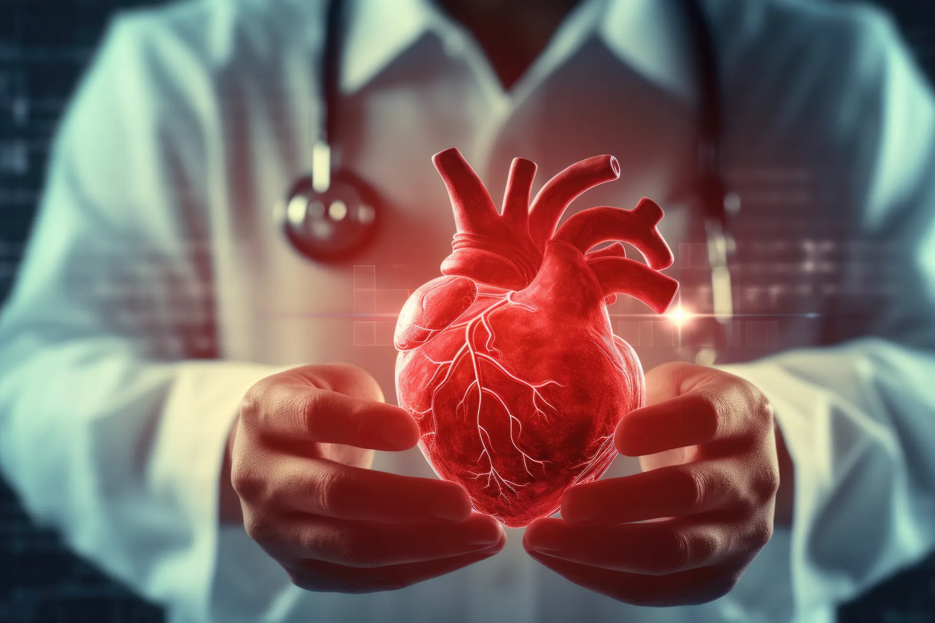 image shows a doctor and a human heart 
