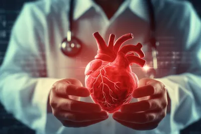 image shows a doctor and a human heart