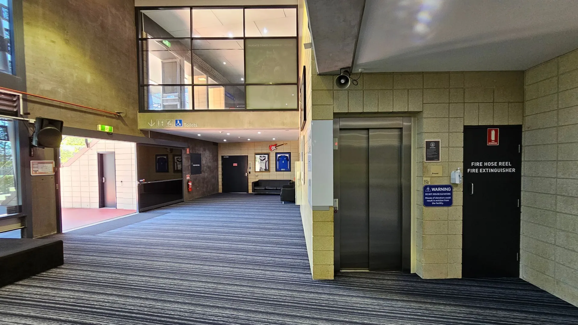 Showing the lift access in the foyer of Sunshine Coast Stadium