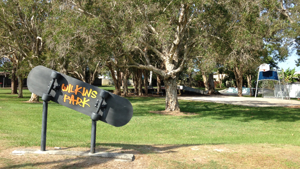 Wilkins Park, Pacific Paradise - skateboard sign