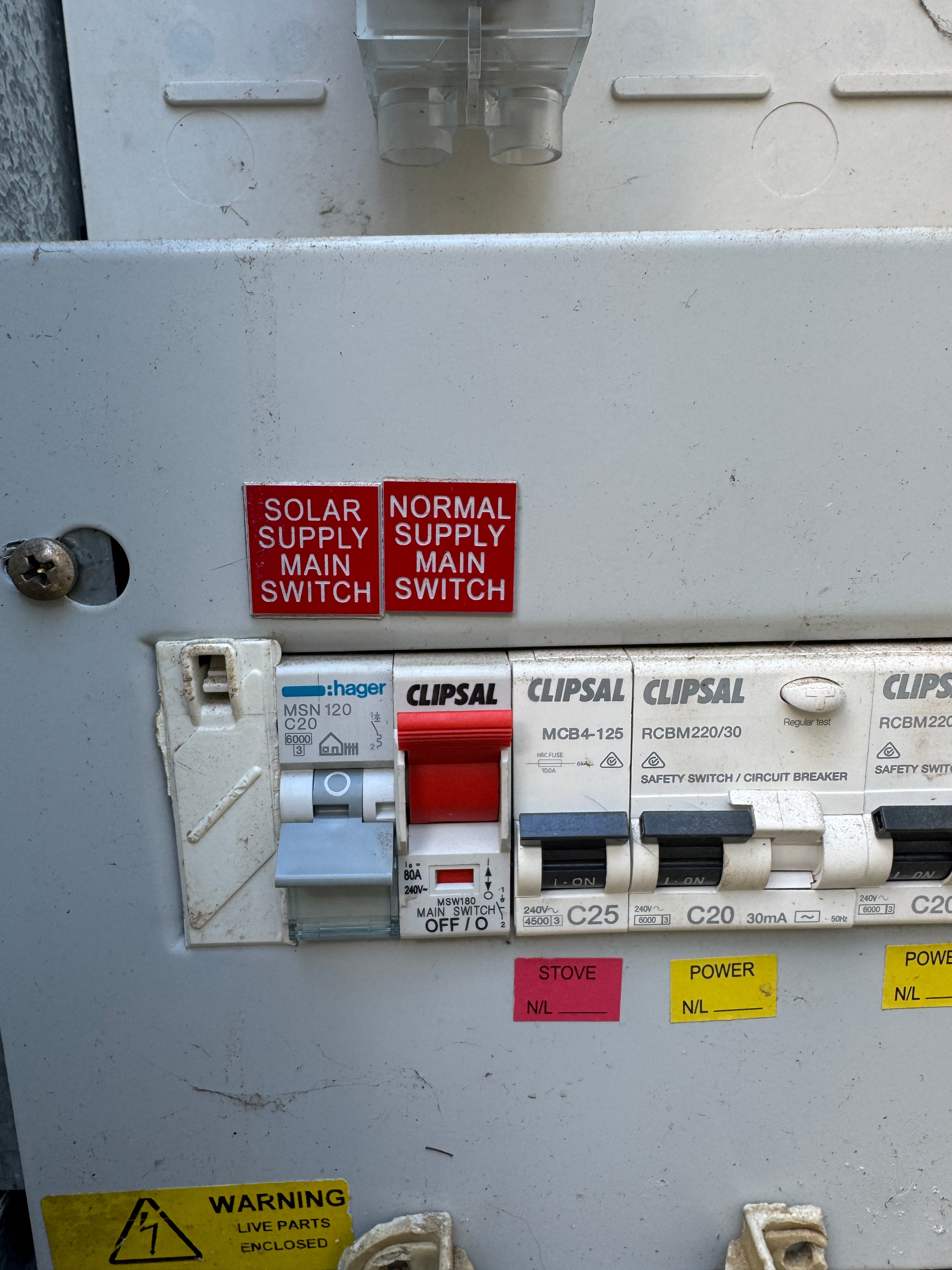 A meter box with the solar switch shut off