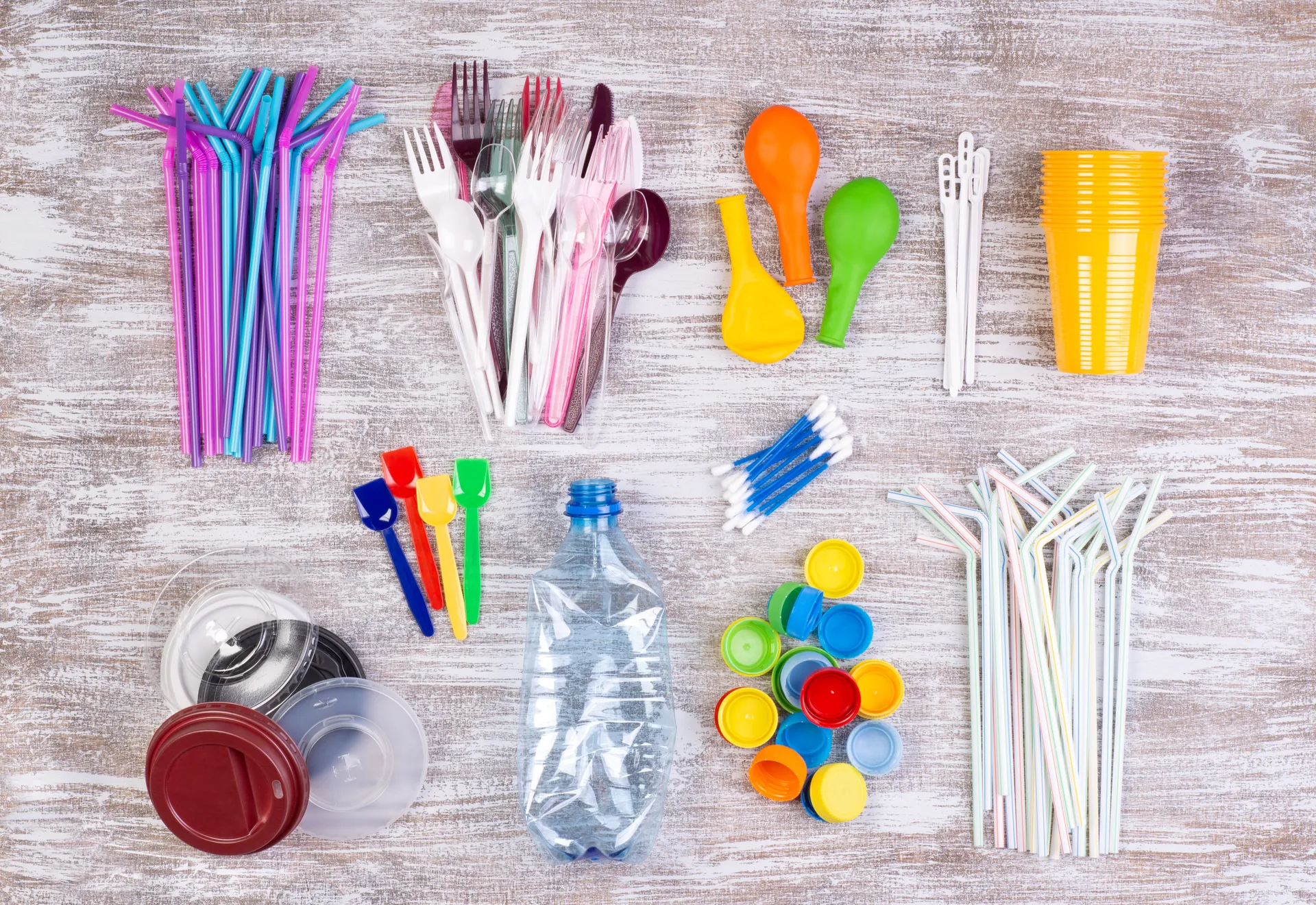 a selection of single-use plastics