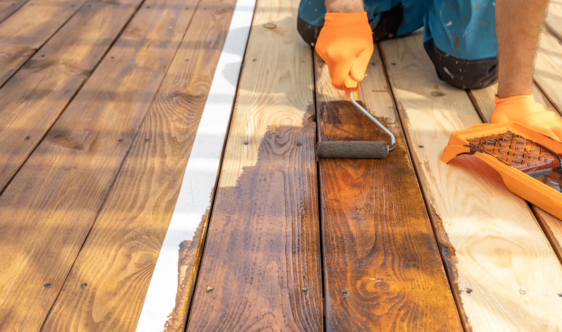 Staining a deck