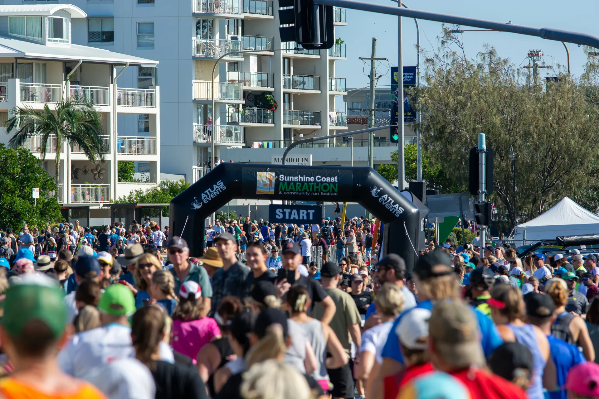 Athletes gathered around the starting line for Sunshine Coast Marathon