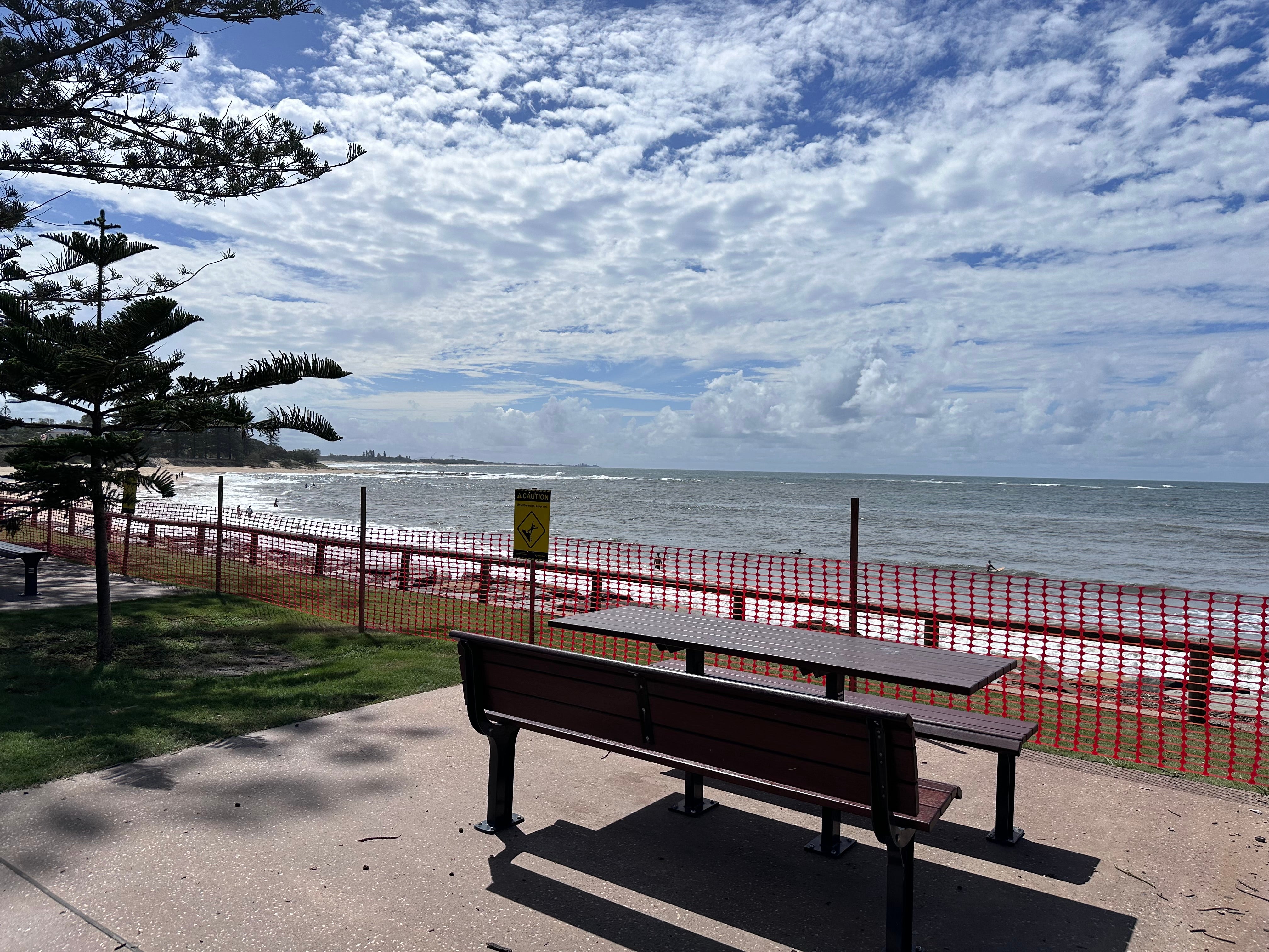 Seating and the beach access is still open.