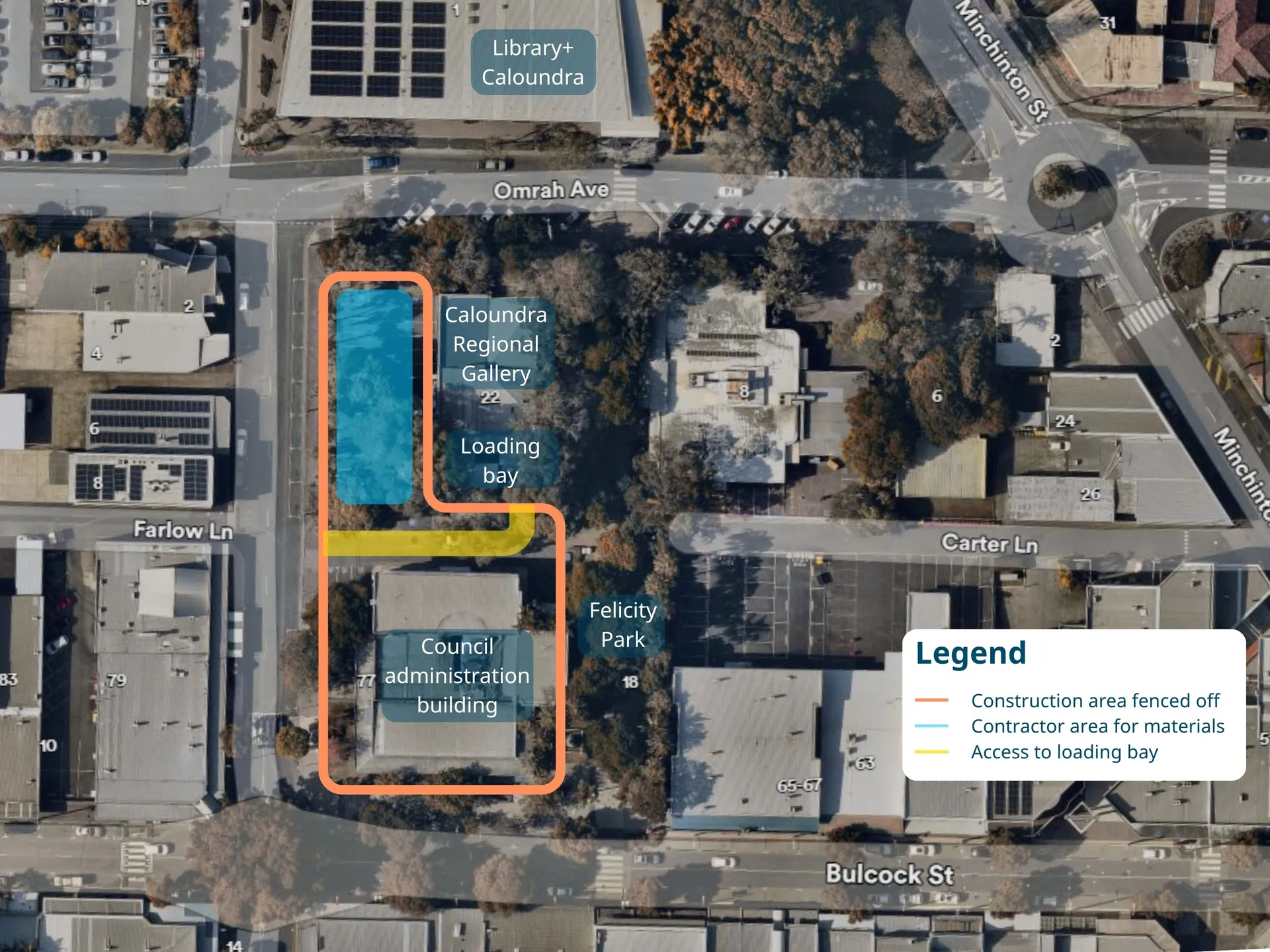 Map shows construction site and access.