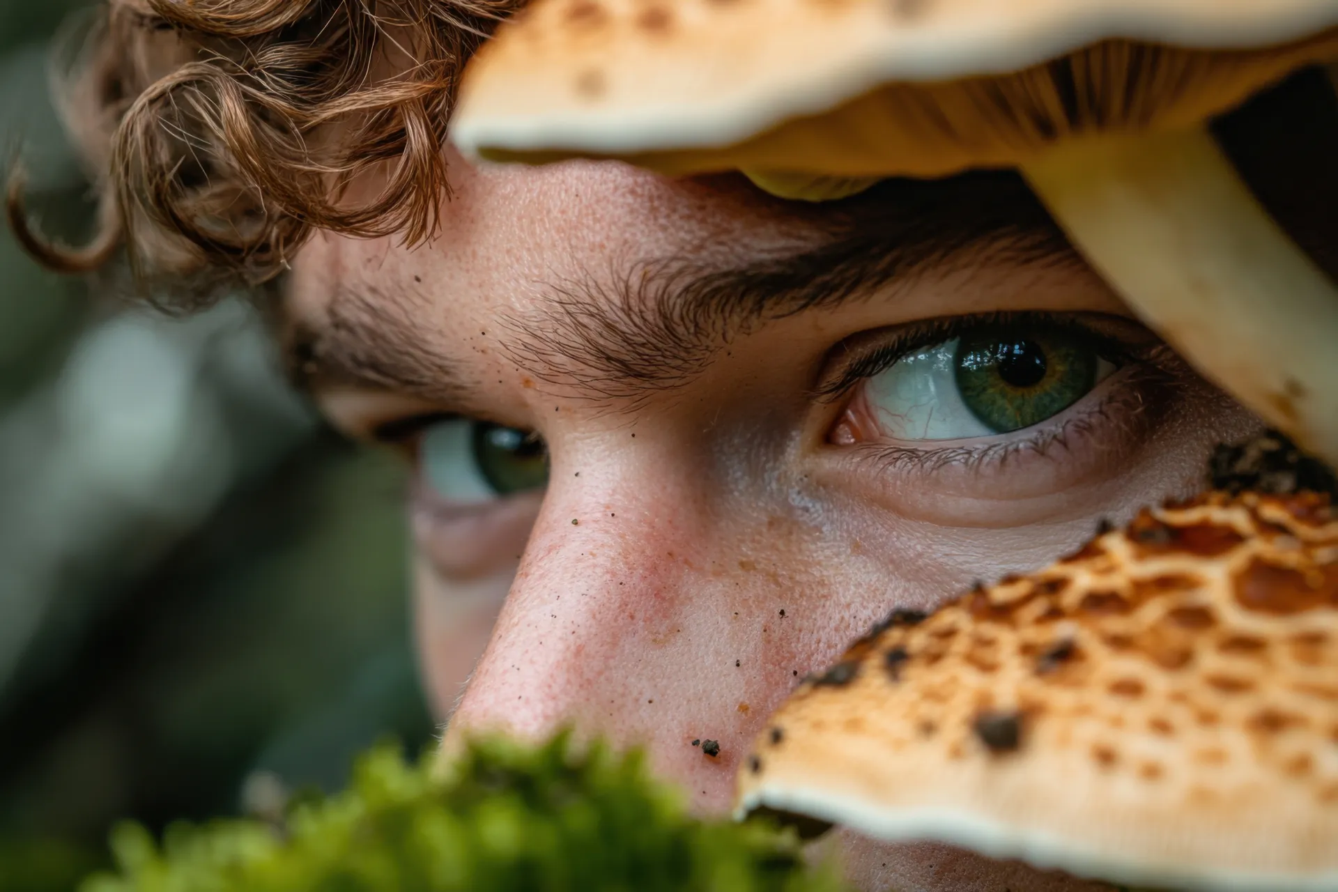 a face looking through fungi