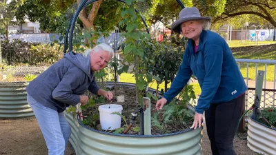 ladies working in community garden