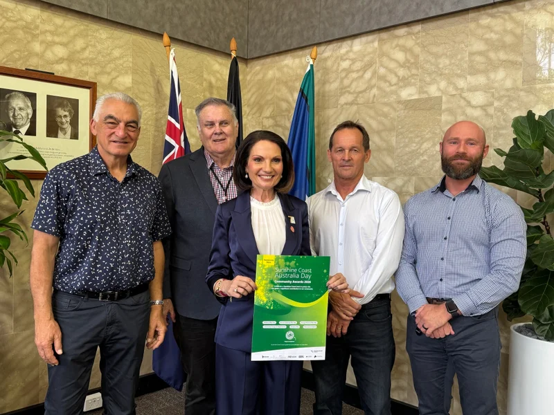 Councillors Natoli, Johnston, Landsberg and Dickson and Mayor Natoli at the launch of the Sunshine Coast Australia Day Community Awards.