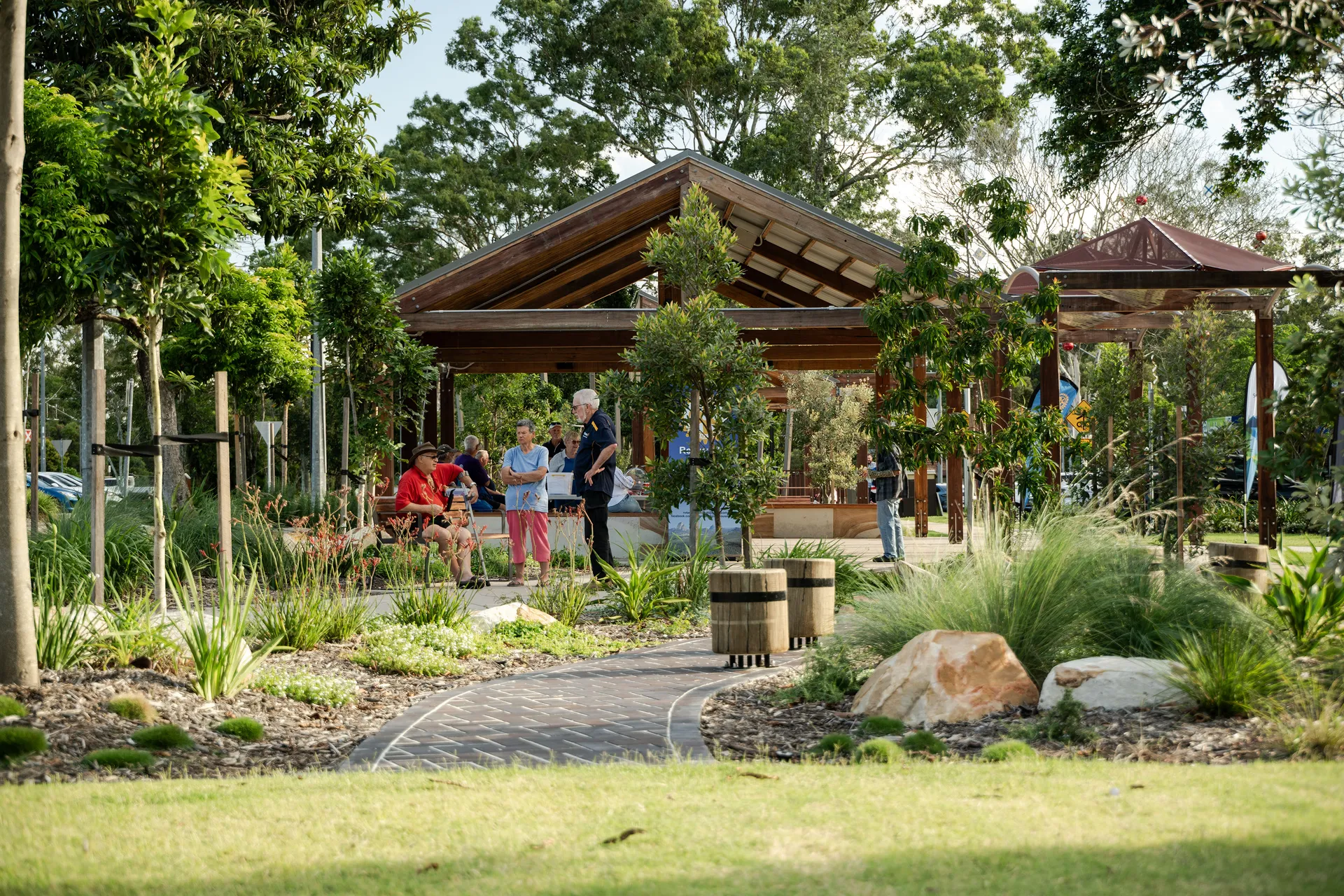 The community enjoying the Community Event to celebrate the completion of the Cribb Street Streetscape, Landsborough.