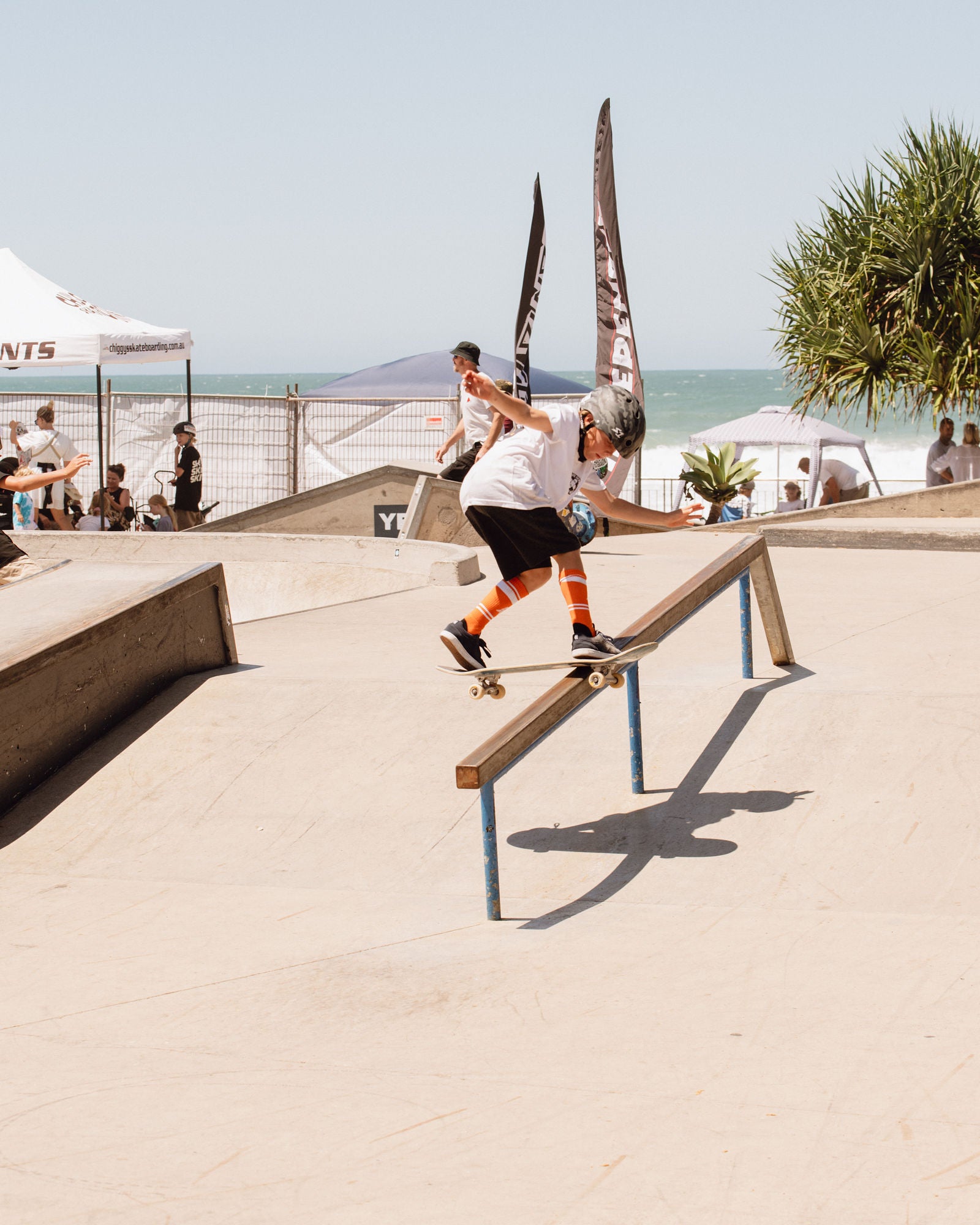 Stake Boarder on a flat rail