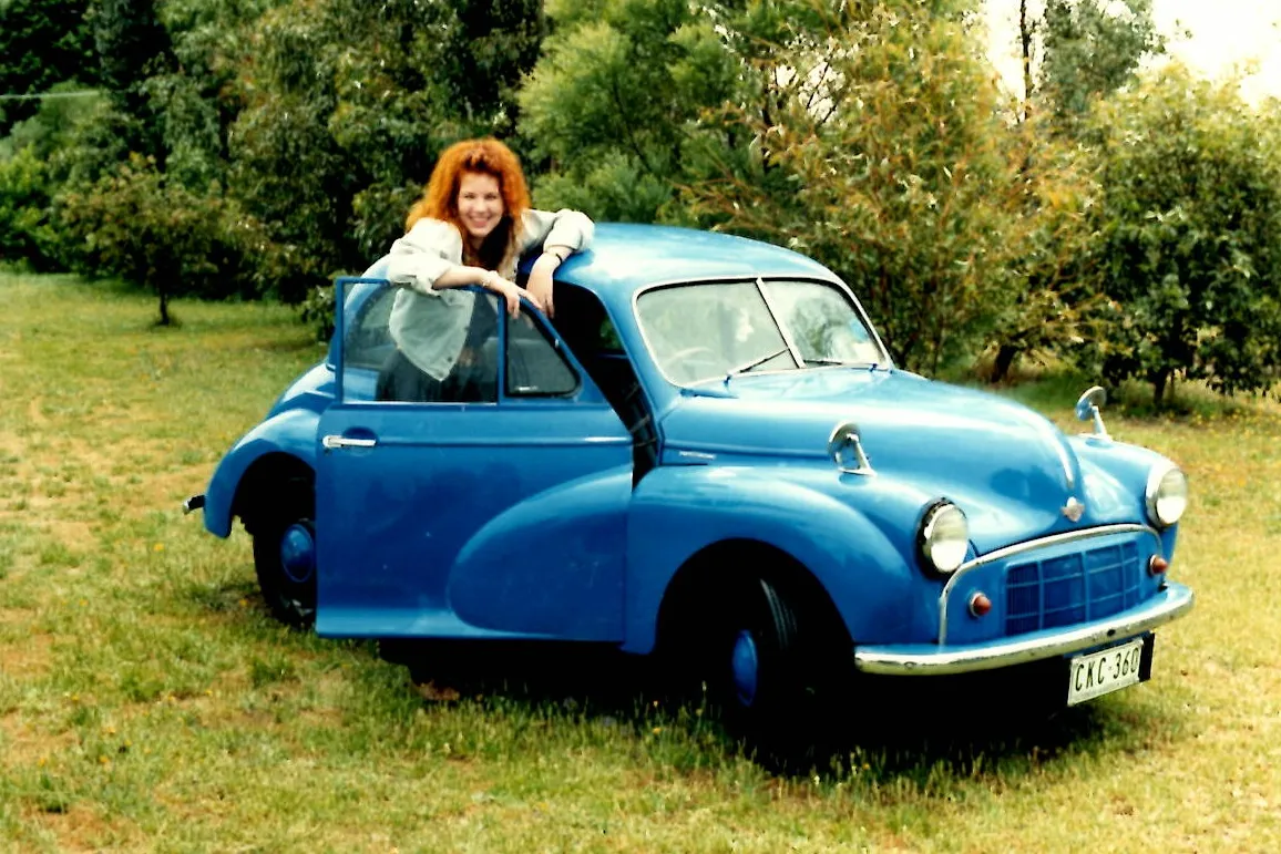 Sophie Thomson with car, Morrie, in 1985 – the same year the Queensland Garden Expo began!