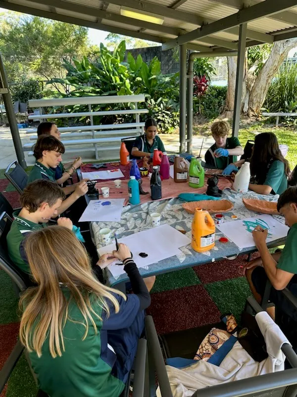 Students from Noosa State High School engaged in an art class