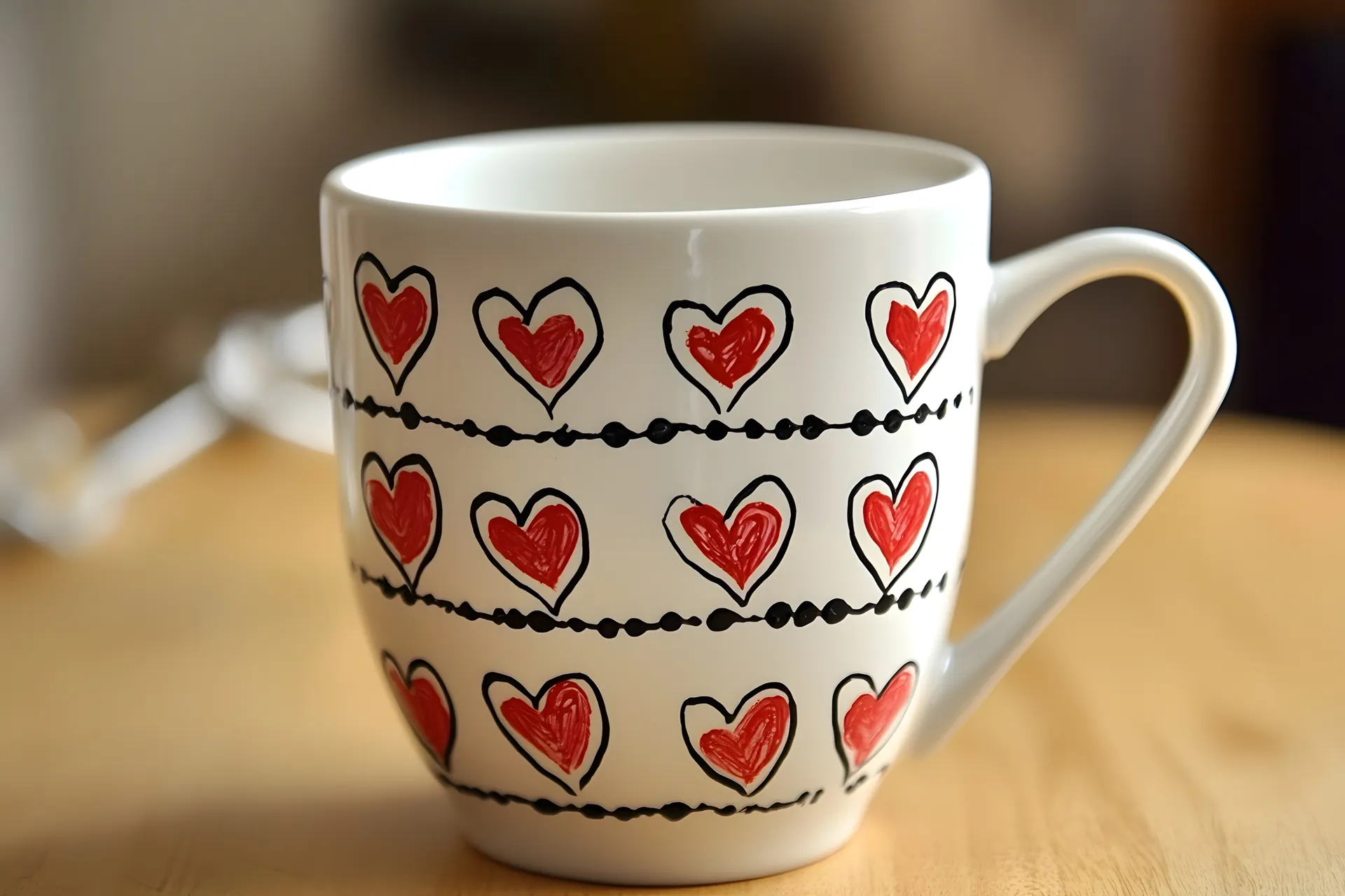 hand painted mug with hearts