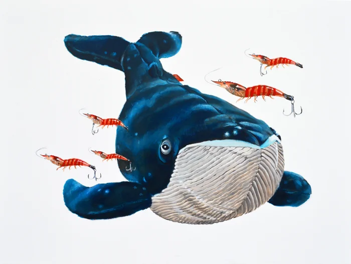 Nature as Culture hero image of a stuffed whale with prawn fishing lures