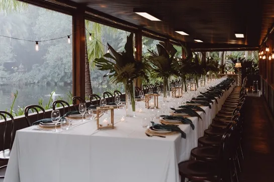 A long table presentation set up