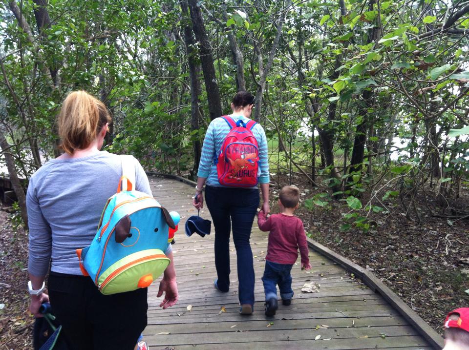 Mothers and their children on the boardwalk at Maroochy Wetlands Sanctuary