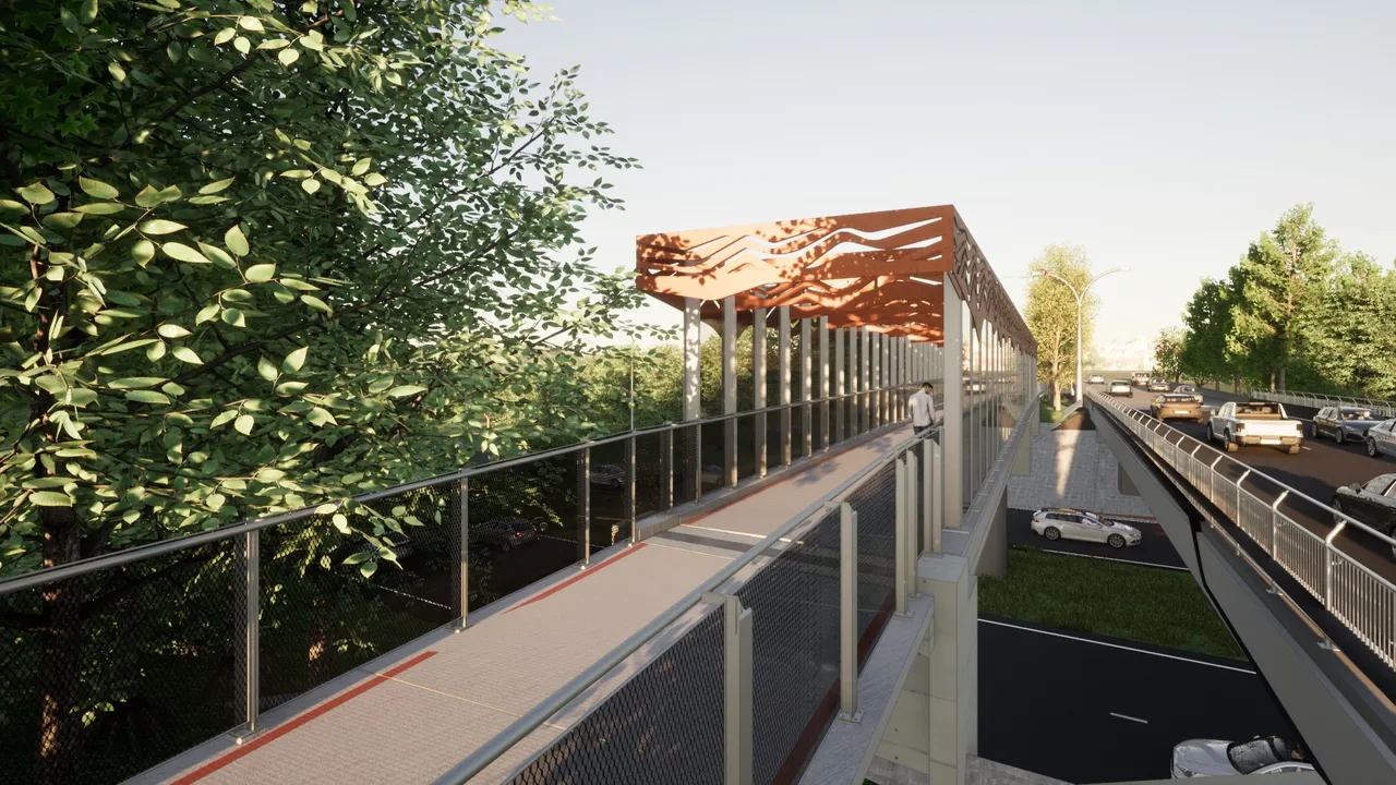 Artist impression showing decorative elements creating patterns of light and shade as well as providing protection for users.