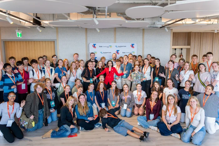 Mayor Natoli (in red - centre) of the group of students who participated in the Mayor's Telstra Masterclass 1