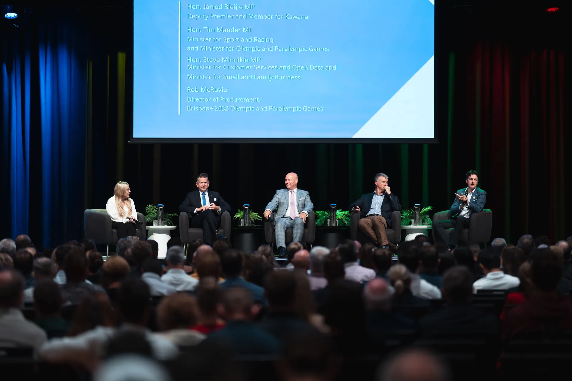 L-R: MP Kendall Hatcher, Hon. Jarrod Bleijie MP, Hon. Steve Minnikin MP, Hon. Tim Mander MP, Brisbane 2032 Director of Procurement Rob McRuvie.