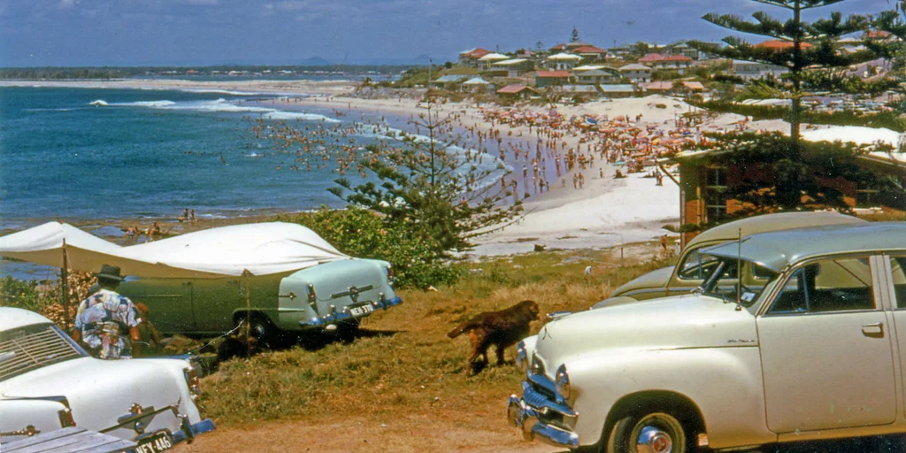 View of Kings Beach looking west from the headland, Caloundra, c. 1965. Picture Sunshine Coast.