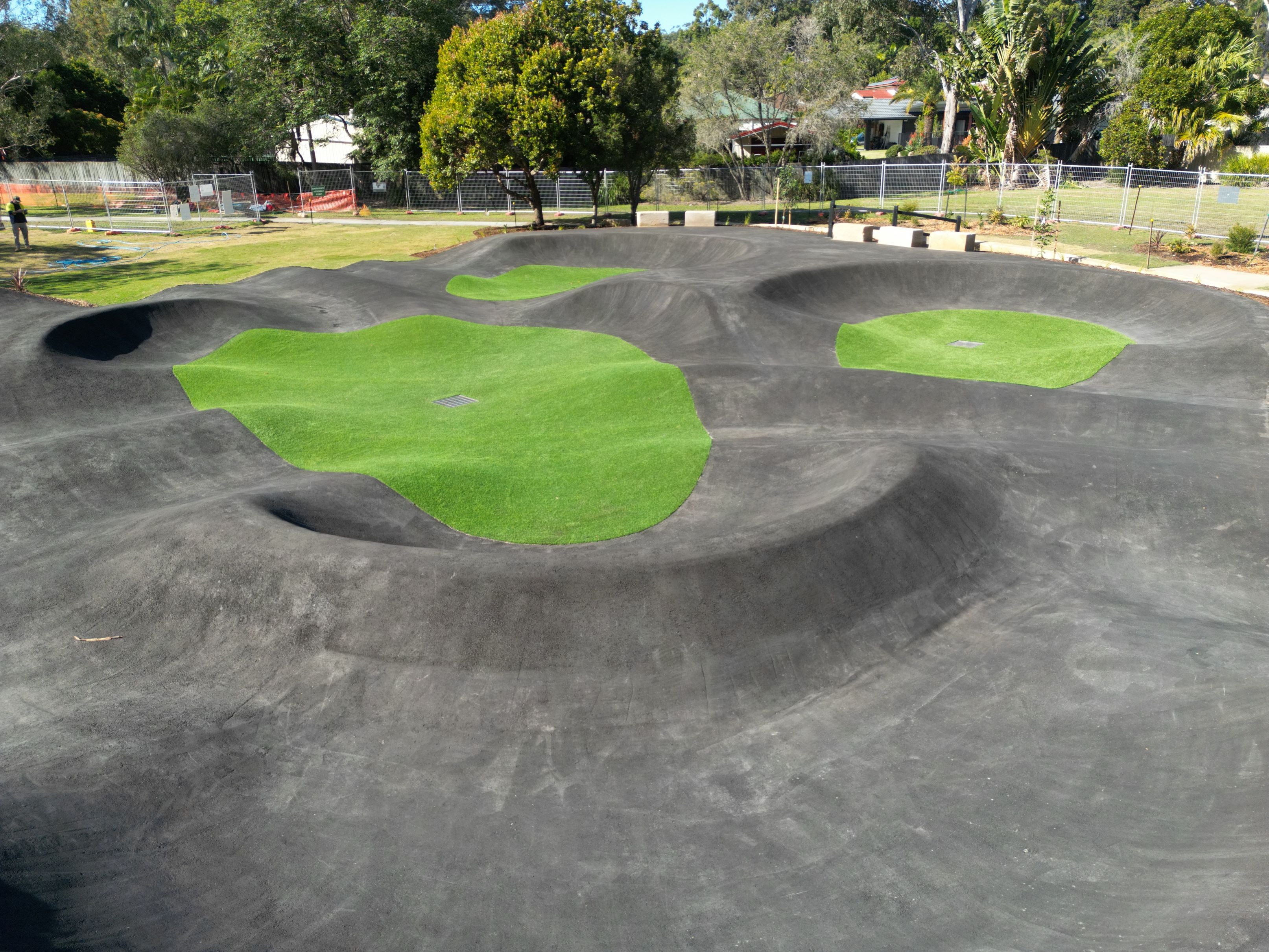 Close up view of the new pump track at Forestwood Drive Park, Buderim
