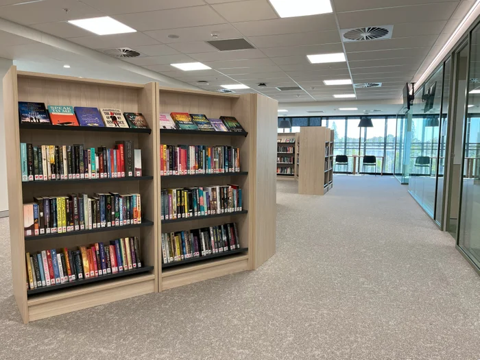 Bookshelves in the new Library+ Caloundra.