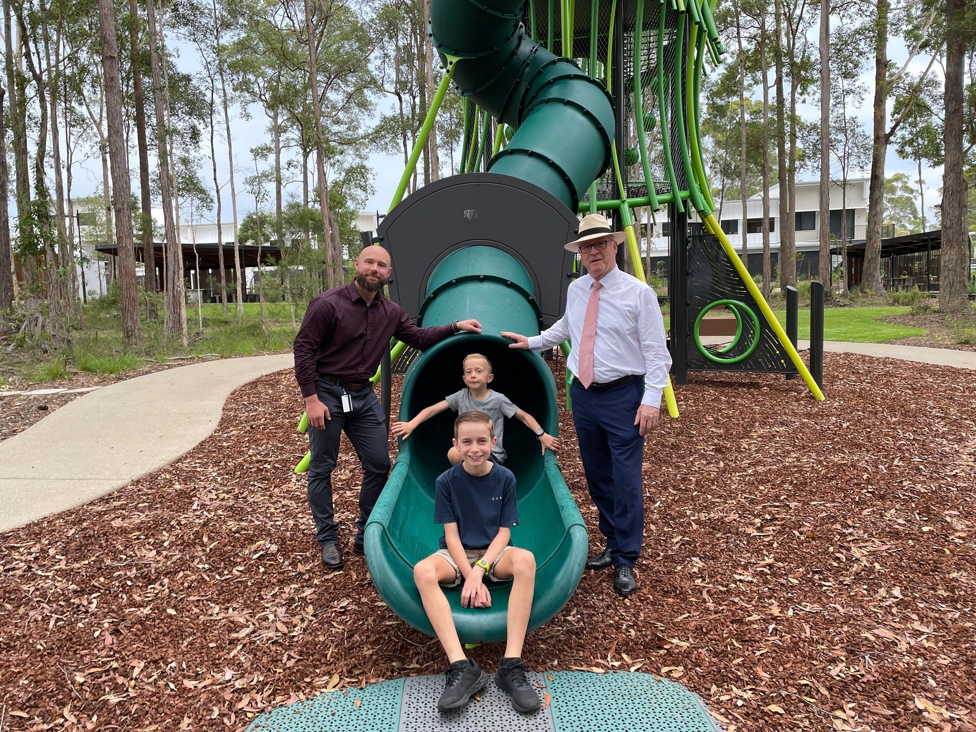 Back Row:Division 6 Councillor Christian Dickson and Mayor Mark Jamieson. Front: Lucas and Oliver Stratford-Smith.
