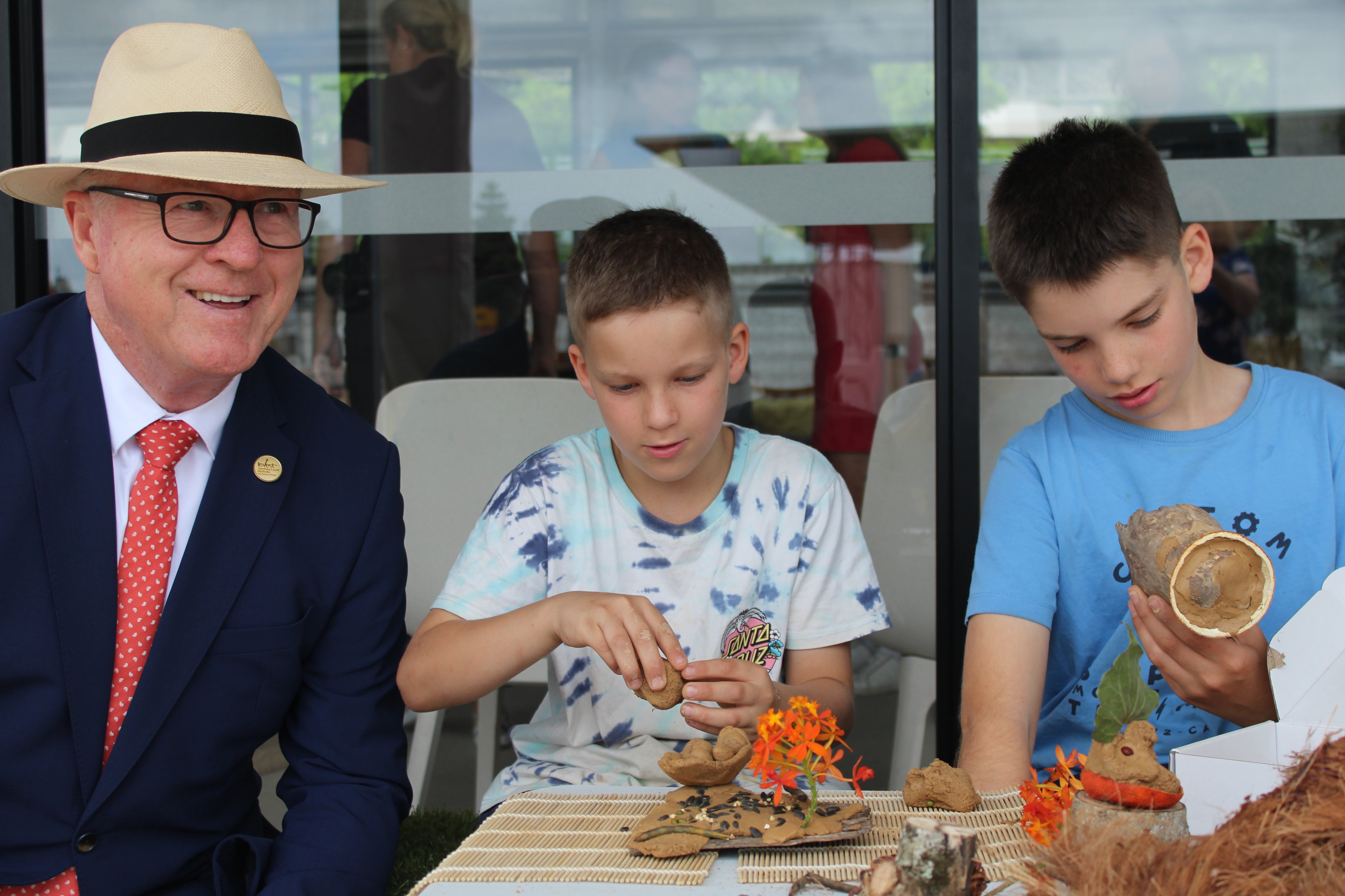 Mayor Mark Jamieson, Hunter Quarrell and Mason Quarrell.
